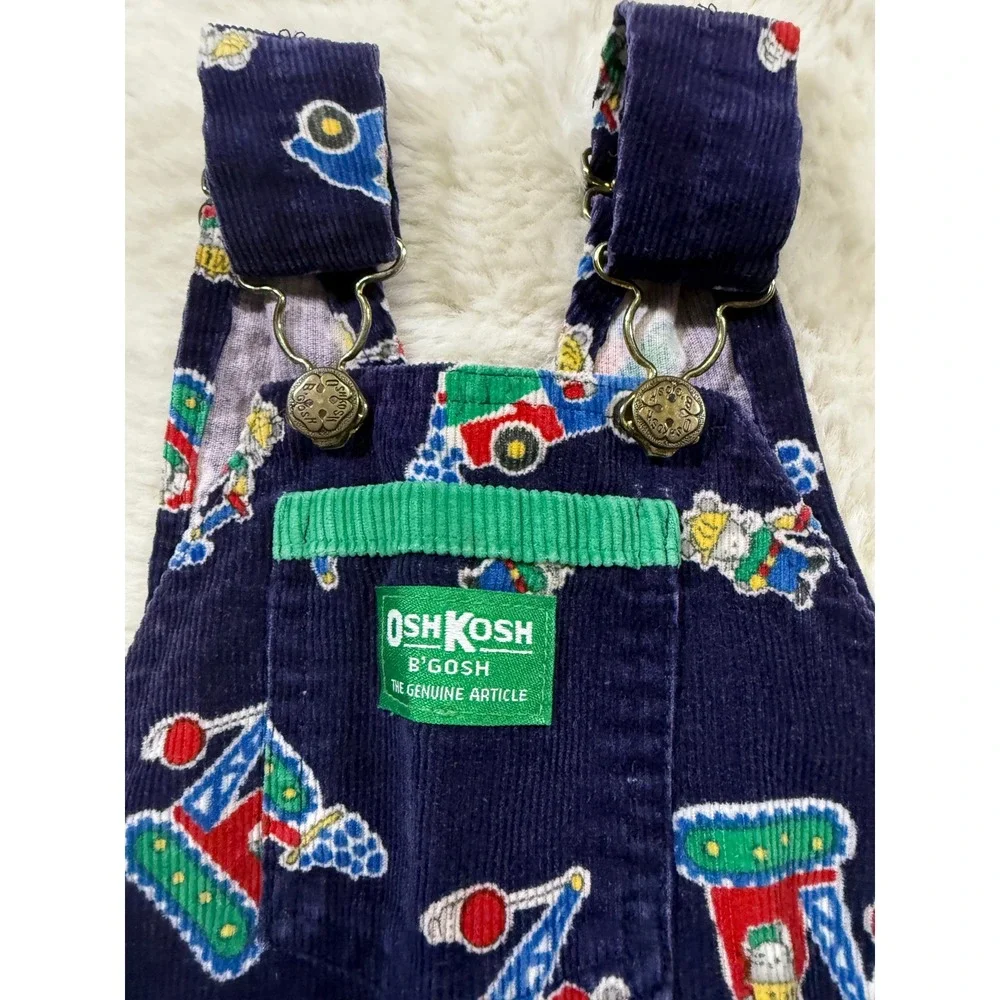OshKosh B'gosh Overalls 2T Navy Blue Vintage Corduroy Construction Tractor USA